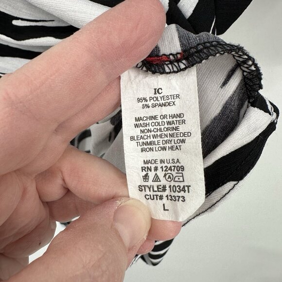 IC BY CONNIE K shirt top tunic striped knit 3/4 sleeve pockets v neck LARGE - Picture 9 of 9